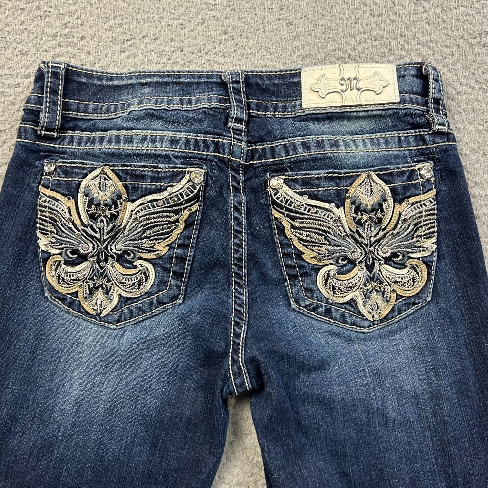 Miss Me Womens Blue Angel Wings Fleur De Lis Embellished Skinny Jeans 28x31.5